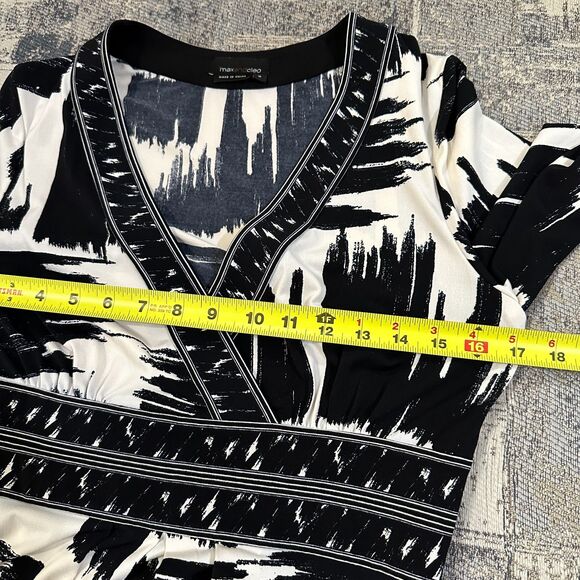 Max and Cleo Womens Dress M Sheath Black White V Neck 3/4 Sleeve Stretch - Picture 3 of 10